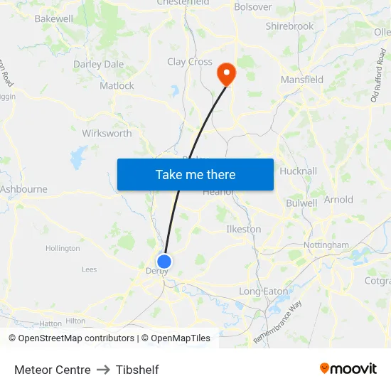 Meteor Centre to Tibshelf map