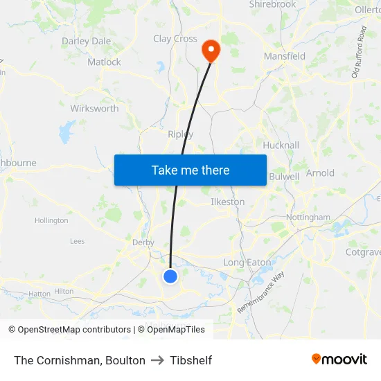 The Cornishman, Boulton to Tibshelf map