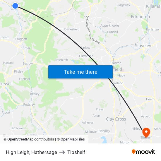 High Leigh, Hathersage to Tibshelf map