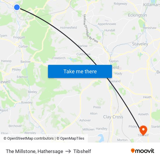 The Millstone, Hathersage to Tibshelf map