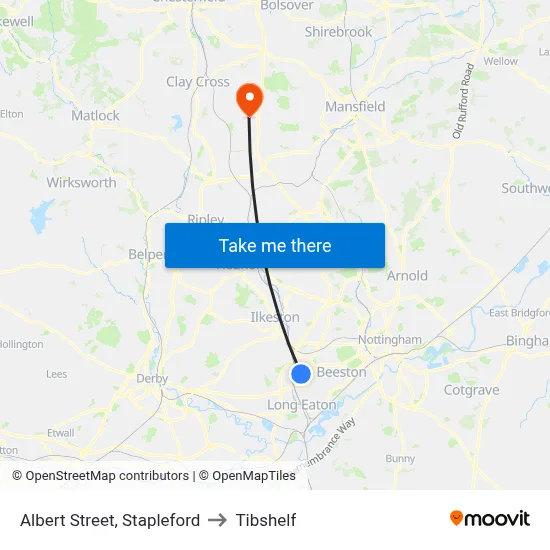 Albert Street, Stapleford to Tibshelf map