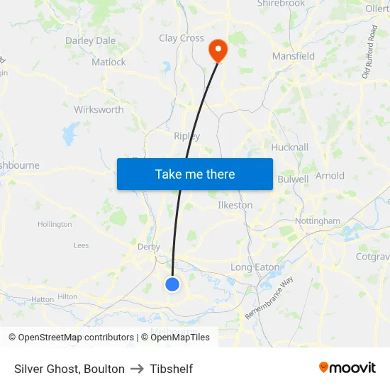 Silver Ghost, Boulton to Tibshelf map