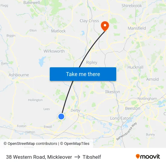 38 Western Road, Mickleover to Tibshelf map