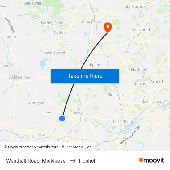 Westhall Road, Mickleover to Tibshelf map