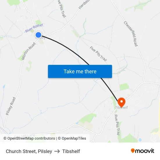 Church Street, Pilsley to Tibshelf map