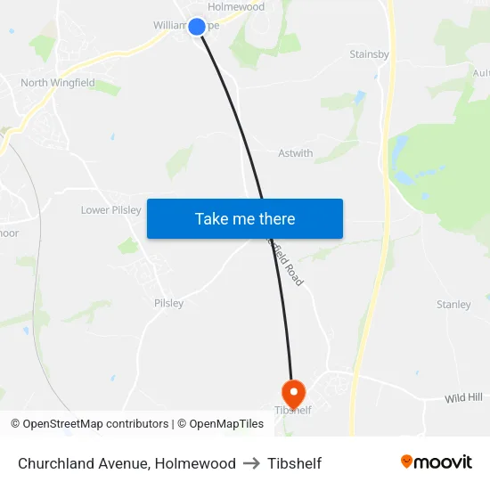 Churchland Avenue, Holmewood to Tibshelf map