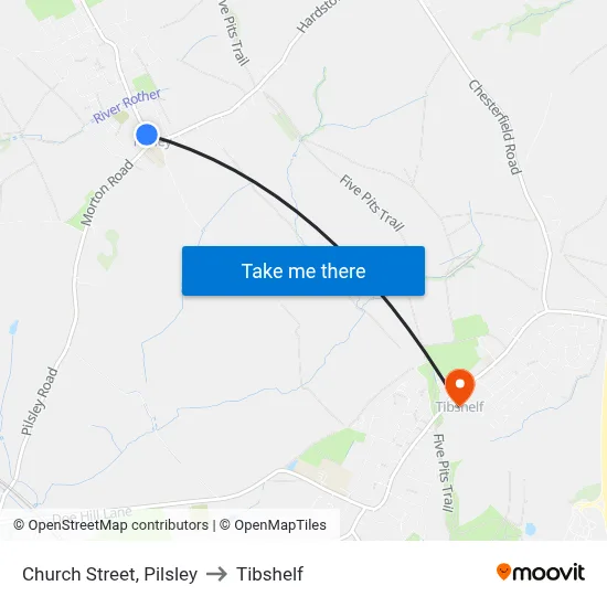 Church Street, Pilsley to Tibshelf map