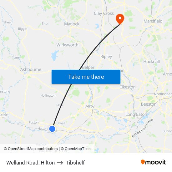 Welland Road, Hilton to Tibshelf map