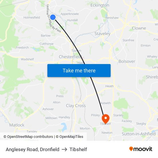 Anglesey Road, Dronfield to Tibshelf map