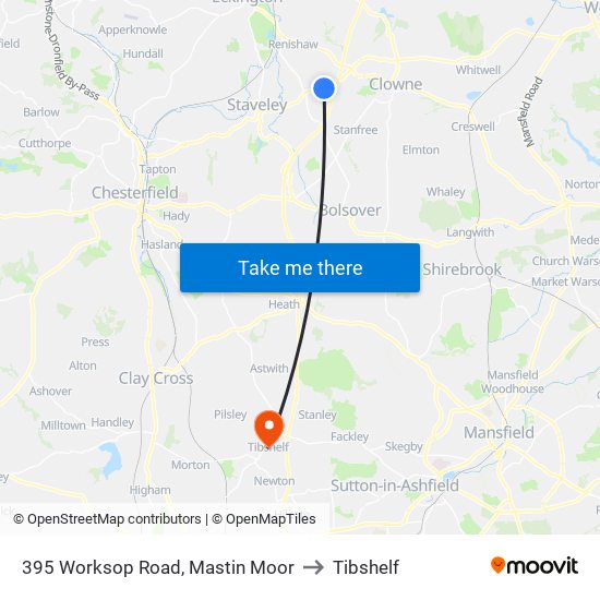 395 Worksop Road, Mastin Moor to Tibshelf map