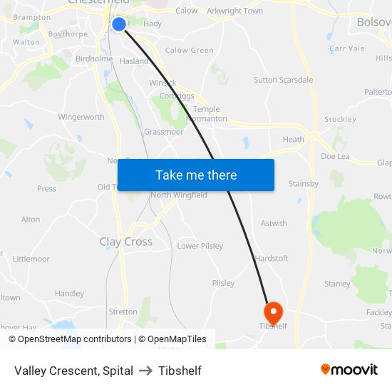 Valley Crescent, Spital to Tibshelf map