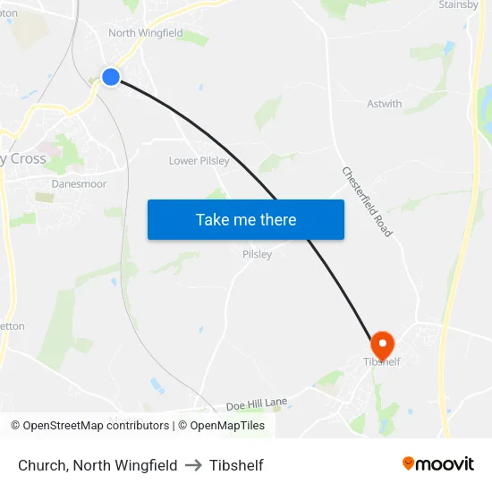 Church, North Wingfield to Tibshelf map
