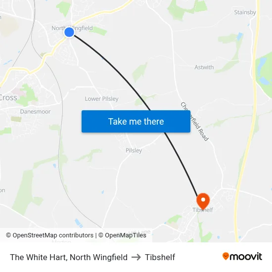 The White Hart, North Wingfield to Tibshelf map