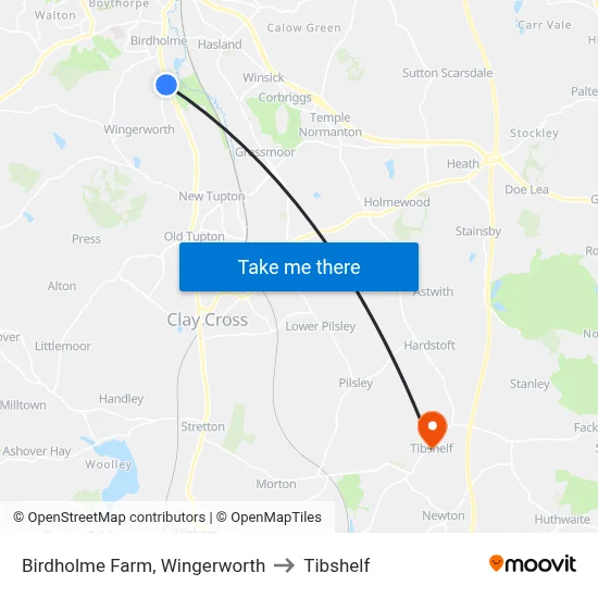 Birdholme Farm, Wingerworth to Tibshelf map