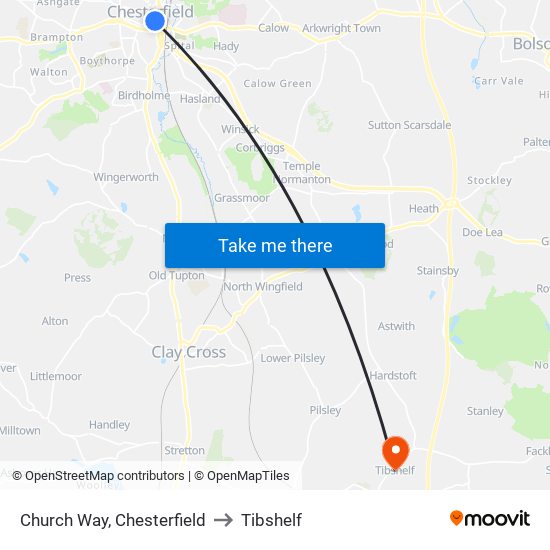 Church Way, Chesterfield to Tibshelf map