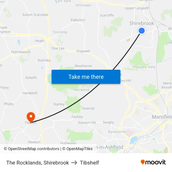 The Rocklands, Shirebrook to Tibshelf map