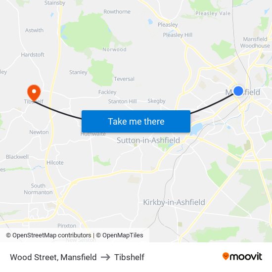 Wood Street, Mansfield to Tibshelf map