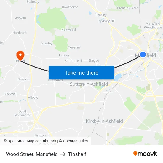 Westfield Lane, Mansfield to Tibshelf map