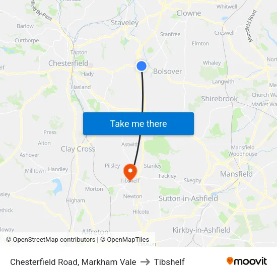 Chesterfield Road, Markham Vale to Tibshelf map