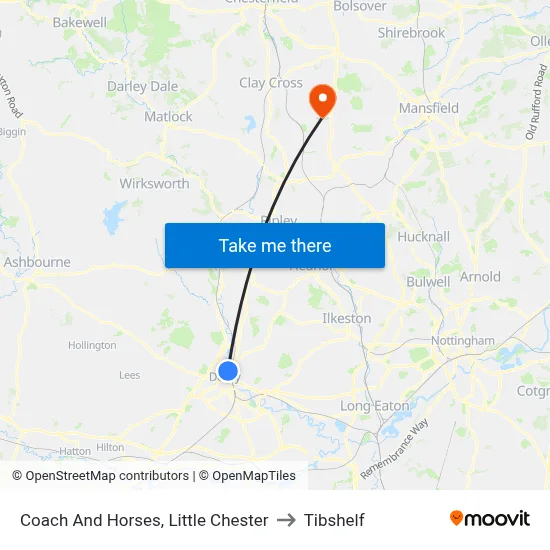 Coach And Horses, Little Chester to Tibshelf map