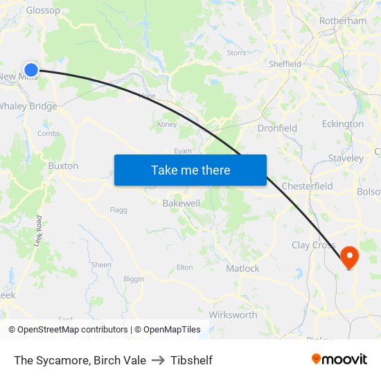 The Sycamore, Birch Vale to Tibshelf map