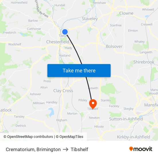 Crematorium, Brimington to Tibshelf map