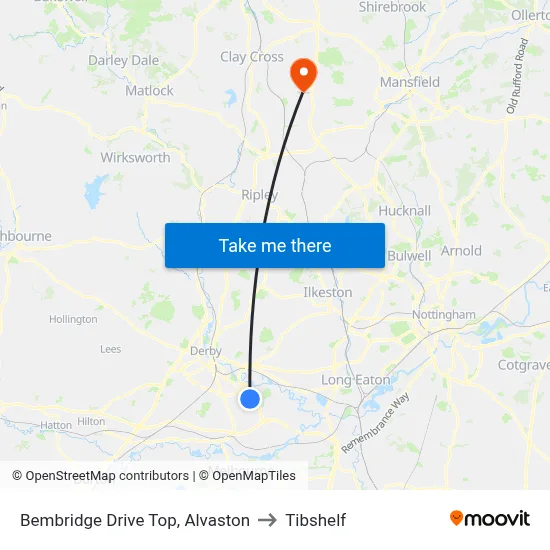 Bembridge Drive Top, Alvaston to Tibshelf map