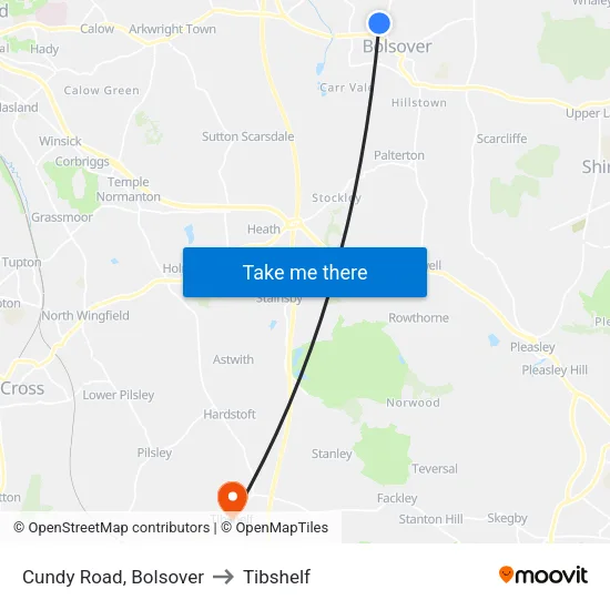 Cundy Road, Bolsover to Tibshelf map