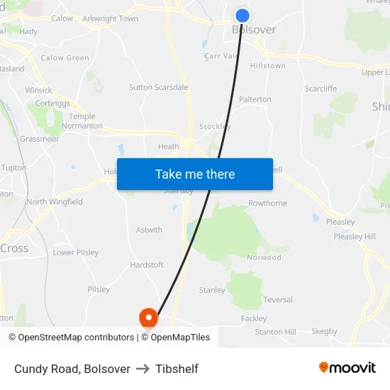 Cundy Road, Bolsover to Tibshelf map