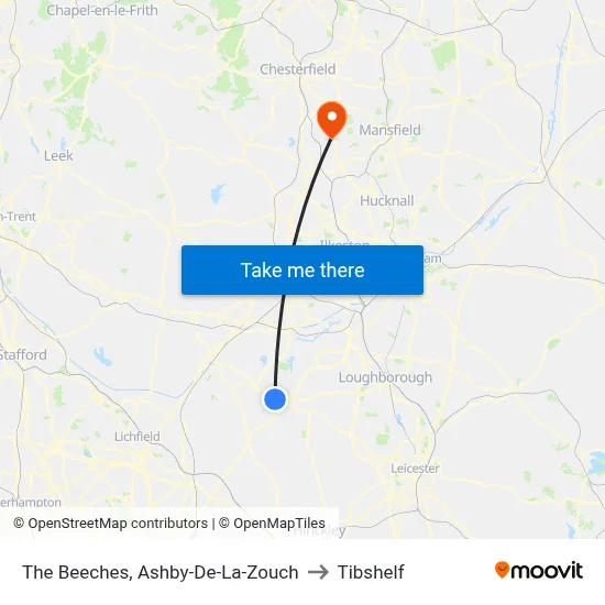 The Beeches, Ashby-De-La-Zouch to Tibshelf map