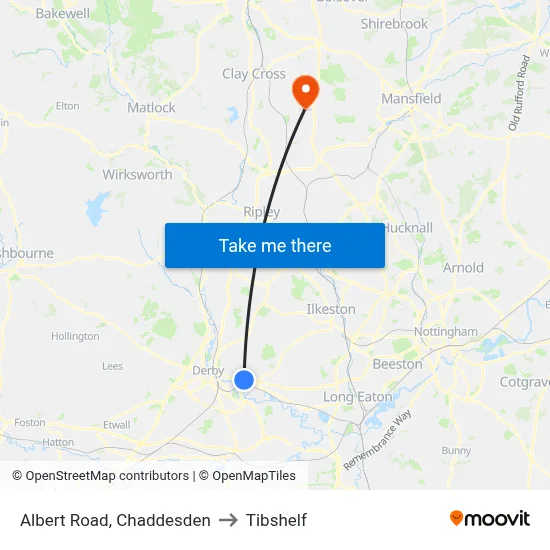 Albert Road, Chaddesden to Tibshelf map