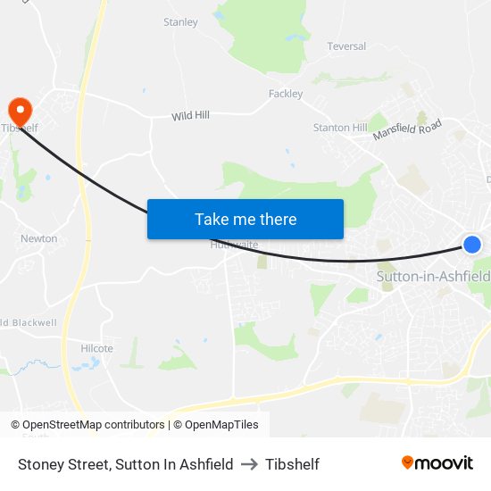 Stoney Street, Sutton In Ashfield to Tibshelf map