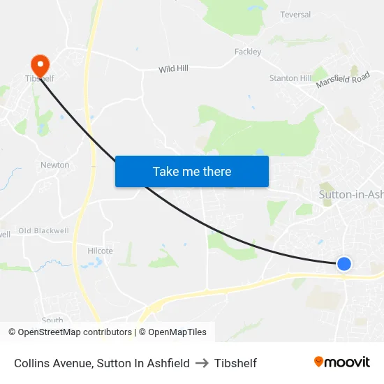 Collins Avenue, Sutton In Ashfield to Tibshelf map