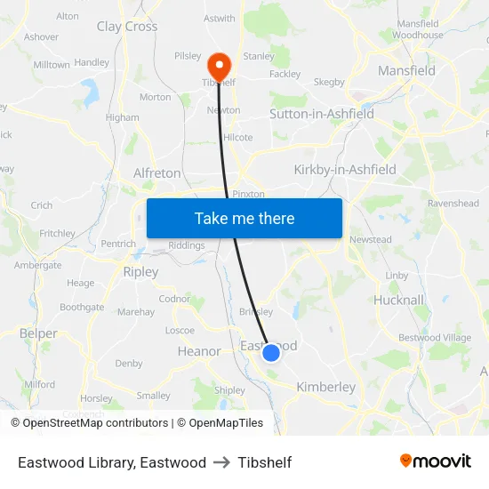Eastwood Library, Eastwood to Tibshelf map
