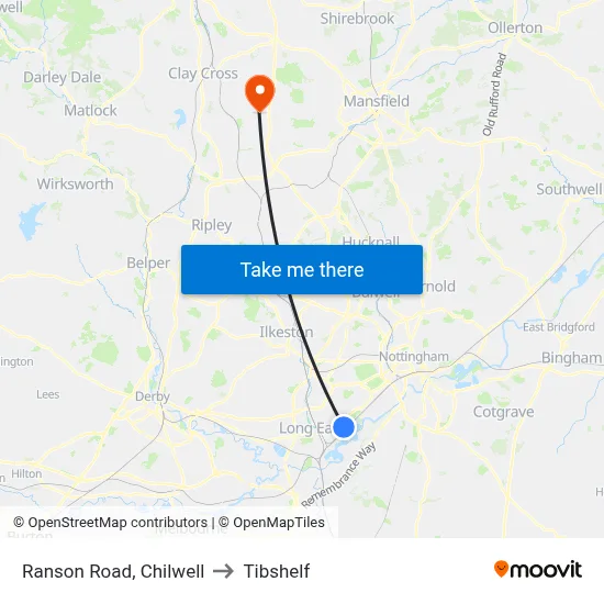 Ranson Road, Chilwell to Tibshelf map