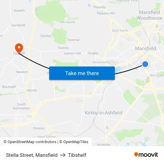 Stella Street, Mansfield to Tibshelf map