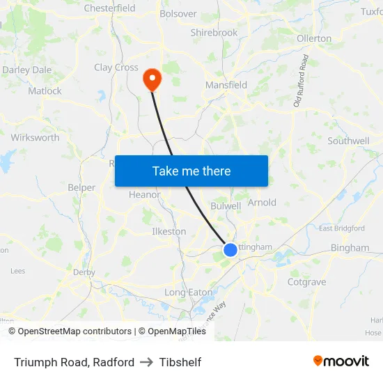Triumph Road, Radford to Tibshelf map