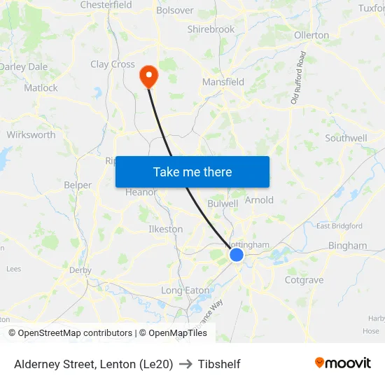 Alderney Street, Lenton (Le20) to Tibshelf map
