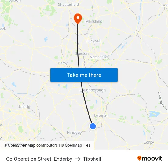 Co-Operation Street, Enderby to Tibshelf map