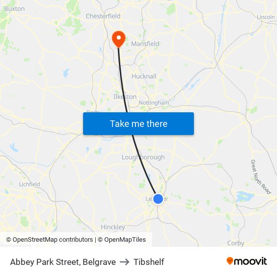 Abbey Park Street, Belgrave to Tibshelf map