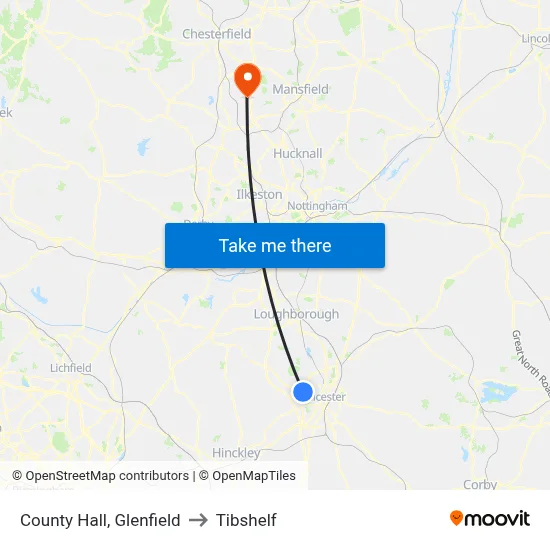 County Hall, Glenfield to Tibshelf map