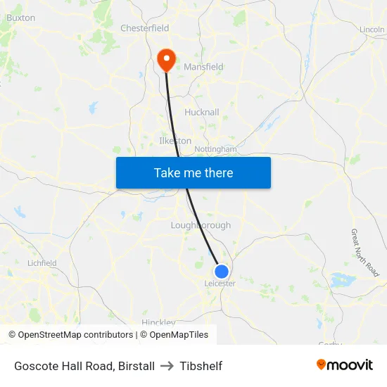 Goscote Hall Road, Birstall to Tibshelf map