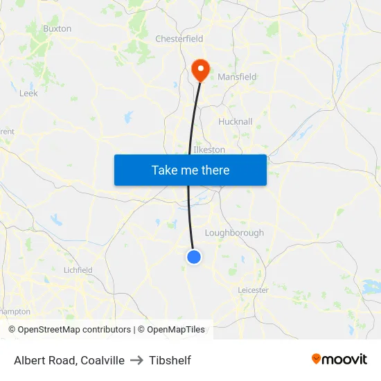Albert Road, Coalville to Tibshelf map