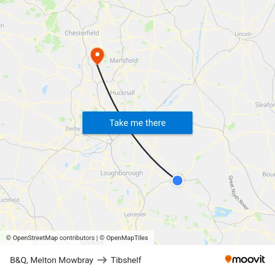 B&Q, Melton Mowbray to Tibshelf map