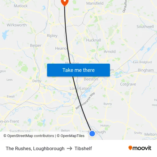 The Rushes, Loughborough to Tibshelf map