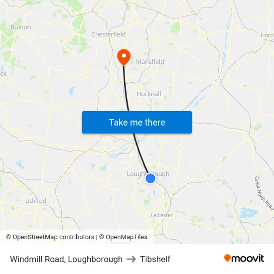 Windmill Road, Loughborough to Tibshelf map