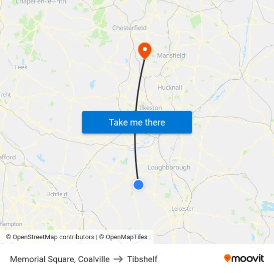 Memorial Square, Coalville to Tibshelf map
