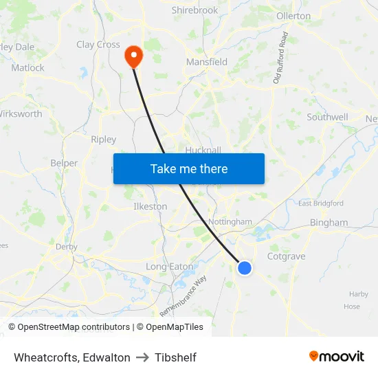 Wheatcrofts, Edwalton to Tibshelf map