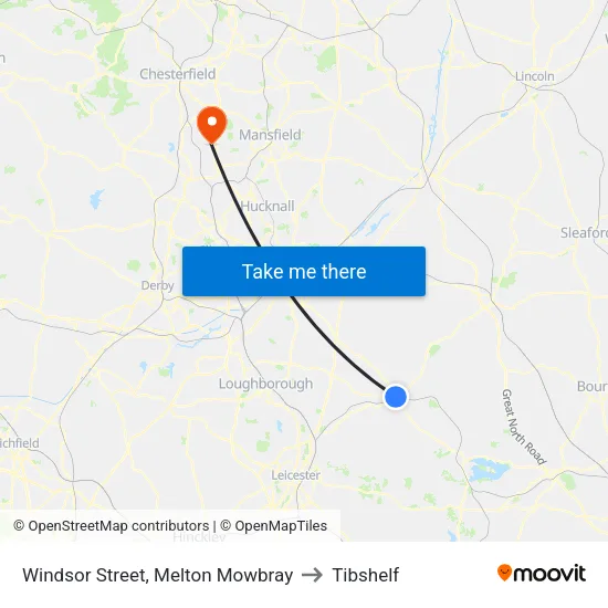 Windsor Street, Melton Mowbray to Tibshelf map