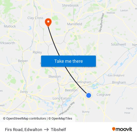 Firs Road, Edwalton to Tibshelf map